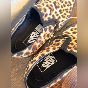 Vans Leopard Print Slip-On Sneakers in Black and Brown